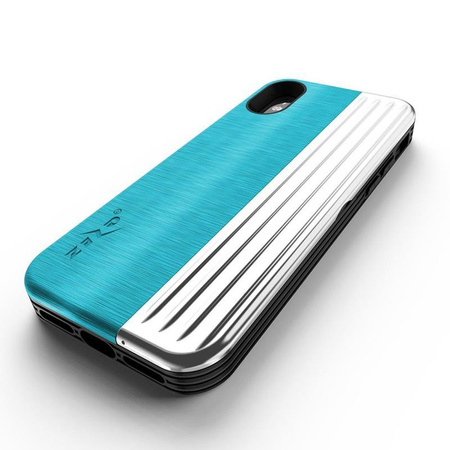 Zizo Retro Series - iPhone Xs / X case with card pocket + stand + 9H glass for screen (Baby Blue/Silver)