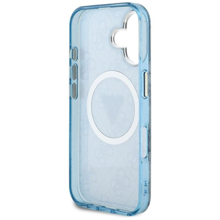 Guess IML Metal Glitter 4G Circle Triangle MagSafe - Hülle für iPhone 16 (blau)