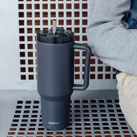 Quokka Stream - 1200 ml stainless steel thermal mug with straw (Graphite)
