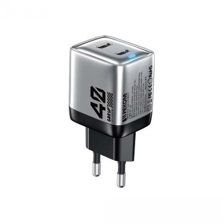 WEKOME WP-U02 Mecha Serie - Ladegerät 2x USB-C Superschnellladegerät GaN 40W (Silber)