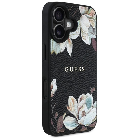 Guess Grained Printed Flower Pattern MagSafe - Hülle für iPhone 16 (schwarz)