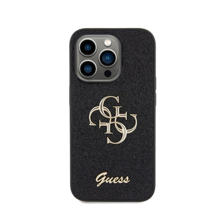 Guess Glitter Script Big 4G - pouzdro pro iPhone 15 Pro (černé)