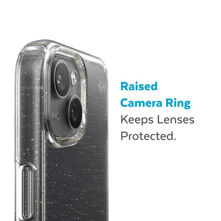 Speck Presidio Perfect-Clear with Glitter - Coque pour iPhone 14 Plus avec revêtement MICROBAN (transparent / or pailleté)