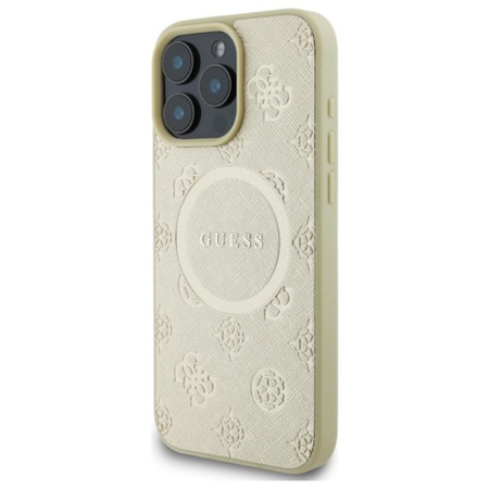 Guess Saffiano Peony Classic Logo MagSafe – Hülle für iPhone 16 Pro Max (gold)