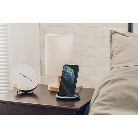 Moshi Lounge Q Wireless Charging Stand – Bezprzewodowa ładowarka indukcyjna Qi do iPhone i Android 15W (Nordic Gray)