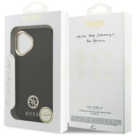 Guess Grained Strass Logo MagSafe - Hülle iPhone 17 (schwarz)