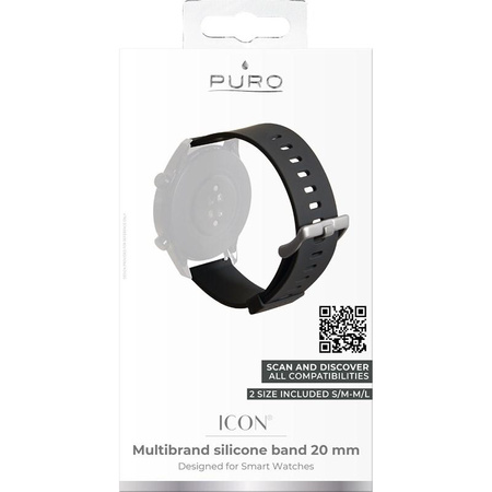 PURO ICON Multibrand Wristband - univerzální řemínek pro chytré hodinky 20 mm (S/M a M/L) (černý)