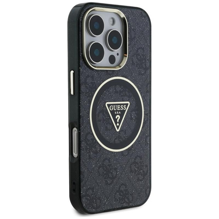 Guess IML Metal Glitter 4G Circle Triangle MagSafe - tok iPhone 16 Pro-hoz (fekete)