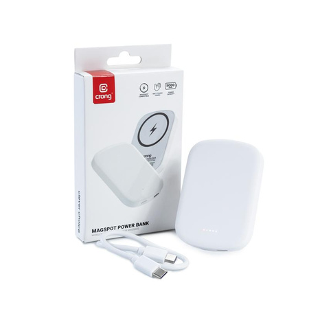 Crong MagSpot Power Bank - bezdrátová powerbanka s MagSafe 5000mAh, USB-C 20W PD (bílá)