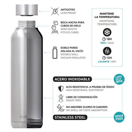 Quokka Solid - Stainless steel double wall vacuum insulated water bottle, portable thermos 630 ml  (Bright Blue)(Powder Coating)