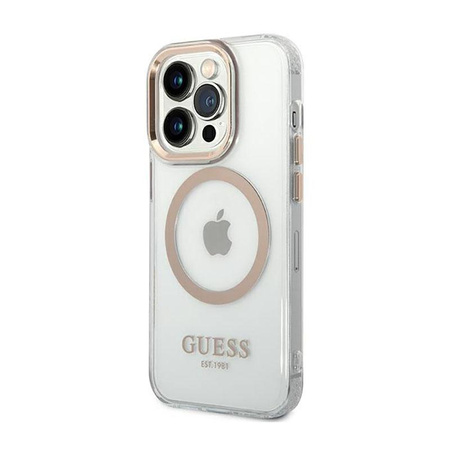 Guess Metal Outline Magsafe - pouzdro pro iPhone 14 Pro Max (průhledné / zlaté)