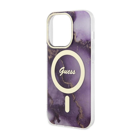Guess Golden Marble MagSafe - Schutzhülle für iPhone 14 Pro (Lila)