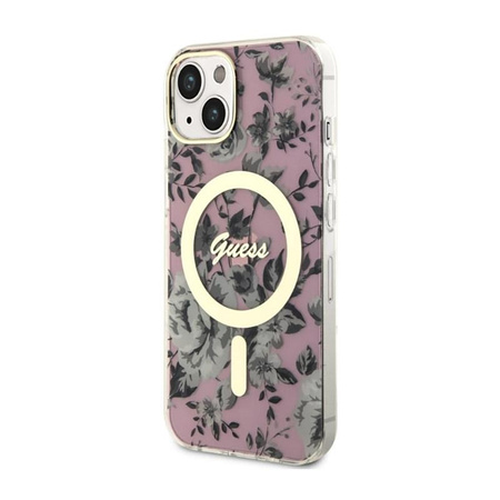 Guess Flower MagSafe - pouzdro pro iPhone 14 (růžové)