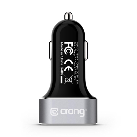 Caricabatteria da auto Crong Power 30W - Caricabatteria da auto USB QuickCharge 3.0 + USB 2.4A (alluminio)