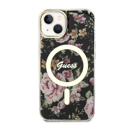Guess Flower MagSafe - Schutzhülle für iPhone 14 Plus (Schwarz)
