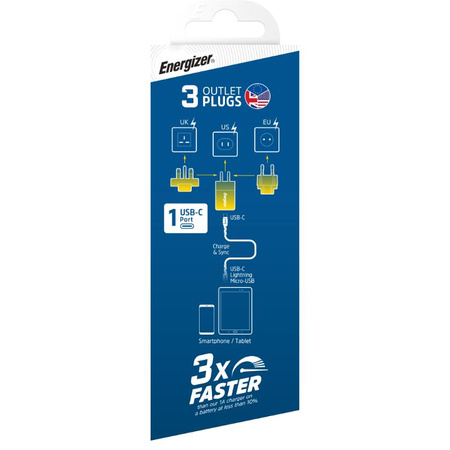 Energizer Ultimate - Multiplug EU / UK / US GaN USB-C 20W PD travel charger (Silver)