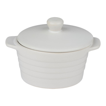 Alpina - Ceramic ovenproof dish with lid, round, 13x10 cm, 210 ml (white)