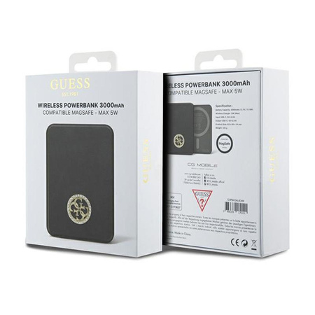 Guess 4G Strassed Metal Logo MagSafe - Indukční powerbanka 3000 mAh 5W MagSafe (černá)