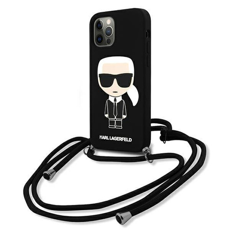 Karl Lagerfeld Fullbody szilikon ikonikus zsinór - iPhone 12 Pro Max tok (fekete)