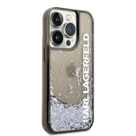 Karl Lagerfeld Liquid Glitter Translucent Elongated Logo Case - pouzdro pro iPhone 14 Pro (černé)