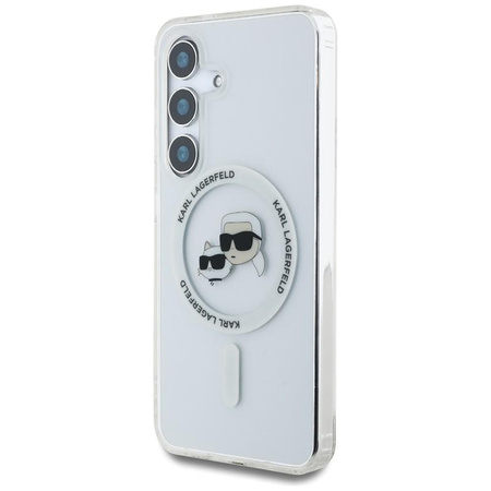 Karl Lagerfeld Button Karl & Choupette Heads Logo imprimé MagSafe - Étui Samsung Galaxy S25+ (blanc)