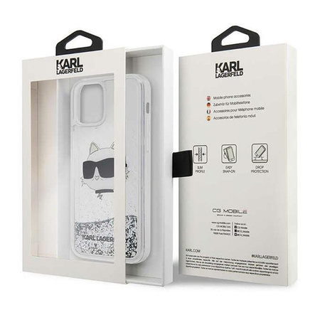 Karl Lagerfeld Liquid Glitter NFT Choupette Head - Hülle für iPhone 12 / iPhone 12 Pro (Silber)