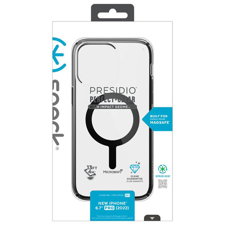 Speck Presidio Perfect-Clear with Impact Geometry + MagSafe - Etui iPhone 14 Pro Max z powłoką MICROBAN (Clear / Black)