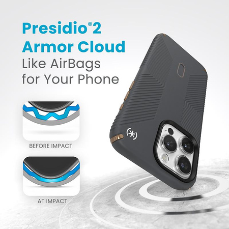 Speck Presidio2 Grip ClickLock & MagSafe - iPhone 15 Pro Max Case (Charcoal Grey / Cool Bronze)