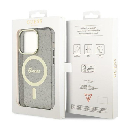 Guess Glitter Gold MagSafe - Schutzhülle für iPhone 14 Pro Max (Schwarz)
