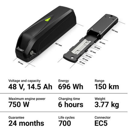 Green Cell - 48V 14,5Ah Li-Ion baterie pro elektrokola s nabíječkou GC PowerMove
