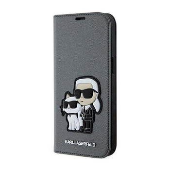 Karl Lagerfeld Booktype NFT Saffiano Karl & Choupette - Coque iPhone 14 (Argent)