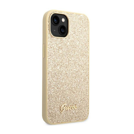 Guess Glitter Flakes Metal Logo Case - iPhone 14 Plus Case (Gold)