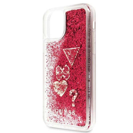 Guess Liquid Glitter Hearts - iPhone 11 tok (málna)