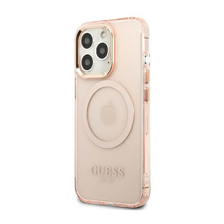 Guess Gold Outline Transluzentes MagSafe - Hülle für iPhone 13 Pro Max (Pink)