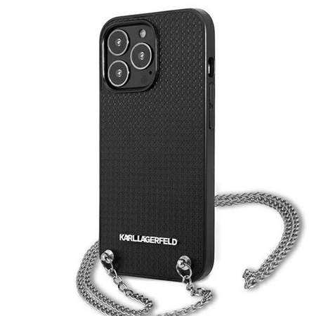 Karl Lagerfeld Bőr texturált és lánc - iPhone 13 Pro Max tok (fekete)