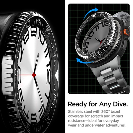 Spigen Bezel Tune Pro Diver - Pouzdro / Ochranný kroužek pro Samsung Galaxy Watch 8 Classic 46 mm (Stříbrný)