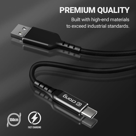 Crong Armor Link - 60W PD 3A USB-A zu USB-C Kabel 150cm (schwarz)