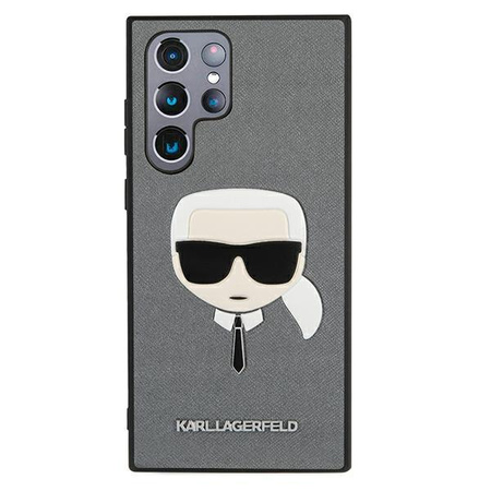 Karl Lagerfeld Saffiano Ikonik Karl`s Head - Etui Samsung Galaxy S22 Ultra (srebrny)