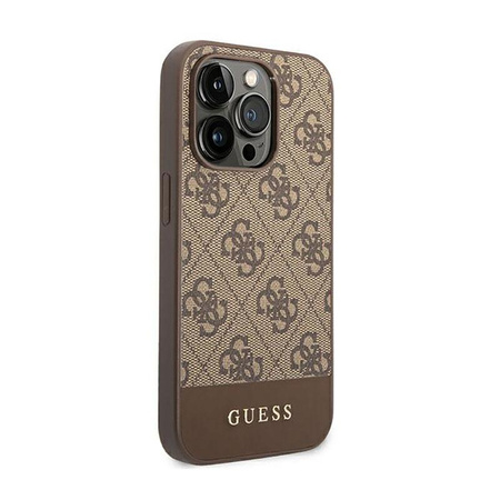 Guess 4G Bottom Stripe Metal Logo Collection - Hülle für iPhone 14 Pro (Braun)