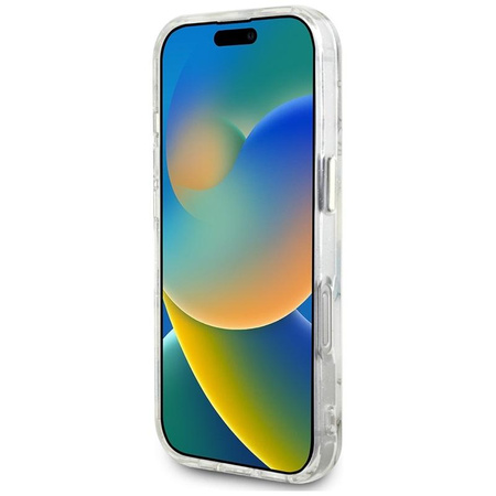 Guess Glitter Virágok háromszög gombok MagSafe - tok iPhone 16 Pro Max (fehér)