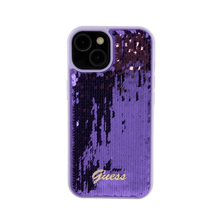 Guess Sequin Script Metal - pouzdro pro iPhone 15 (fialové)