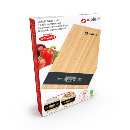 Alpina - Digitális bambusz konyhai mérleg 5kg