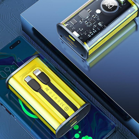 WEKOME WP-345 Vanguard Series - Power banka 10000 mAh s rychlým nabíjením a integrovaným USB-C a Lightning PD 20W + QC 22,5W kabelem (žlutá)