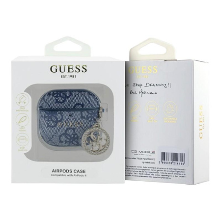 Štrasový přívěsek Guess 4G - pouzdro pro AirPods 4 (modré)
