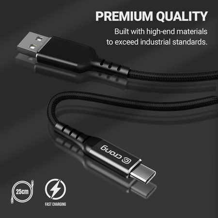 Crong Armor Link - Câble USB-C 60W PD 3A vers USB-C 25cm (noir)