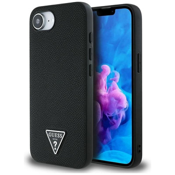 Guess Grained Triangle MagSafe - Tasche für iPhone 16e (schwarz)