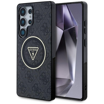 Guess 4G Glitter Triangle Buttons MagSafe - Hülle für Samsung Galaxy S25 Ultra (schwarz)