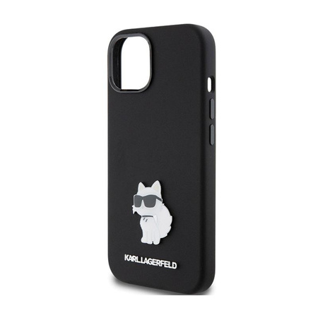 Karl Lagerfeld Silicone Choupette Metal Pin - iPhone 15 Plus Case (Black)