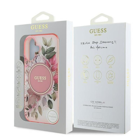 Guess IML Flower & Tonal Circle MagSafe - Hülle iPhone 16 (Rosa)