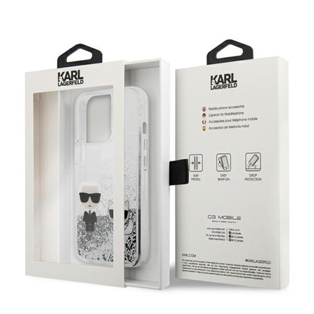 Karl Lagerfeld Liquid Glitter Karl & Choupette - iPhone 13 Pro Tasche (silber)